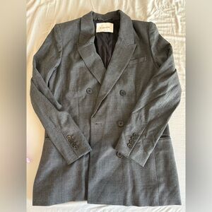 Women Plaid Print Coat with Shoulder Pad Business Casual Size 6 Medium